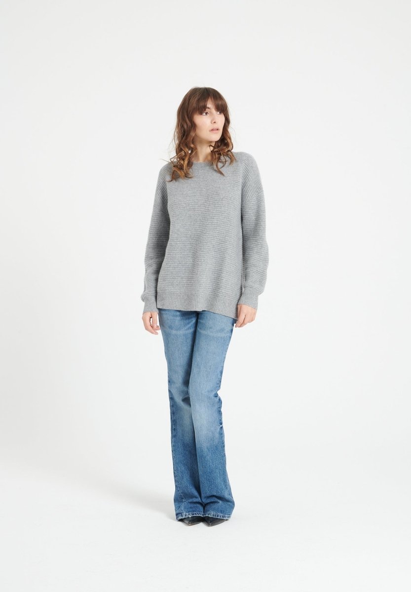 Pull col rond femme en cachemire 4 fils gris clair - LILLY 30
