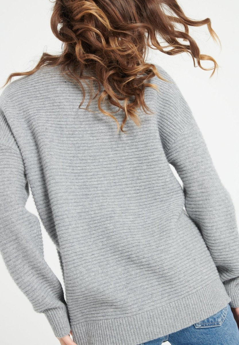 Pull col rond femme en cachemire 4 fils gris clair - LILLY 30