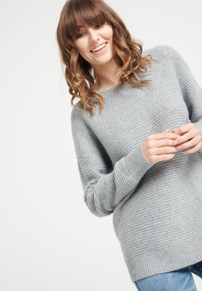 Pull col rond femme en cachemire 4 fils gris clair - LILLY 30